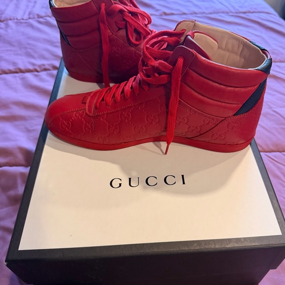 Gucci Shoes - AUTHENTIC Gucci Red/Navy Blue and Cream Leather High-Top Sneakers